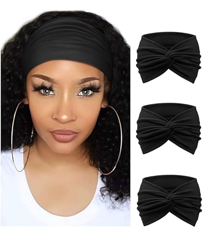Weardear Damen Stirnband Elastische Stirnbänder Kopfband Kopf Wickeln Haarband Schwarz116 L von Weardear
