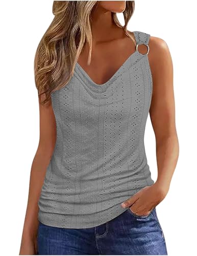 Weardear Damen Tank Top Ärmellose Sommer T Shirt V Ausschnitt Oberteile Blusen Damen Top Elegant Weste Shirt Loose Fit Shirts Grau L von Weardear