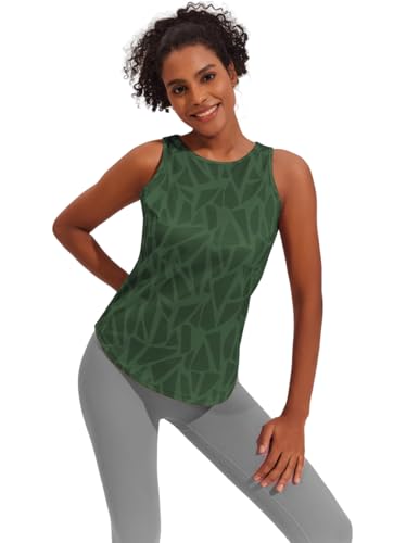 Weardear Damen Tank Top Locker Sportshirt Training Yoga Fitness Shirt Ärmellose Geo-Druck Sportbekleidung Dunkelgrün S von Weardear