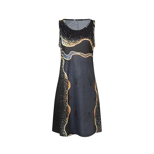 Weardear Freizeit Kleid Damen Knielang Kleider mit Rundhals Ärmellos Sommerkleider A-Linie Casual Strandkleid Elegant Dress von Weardear