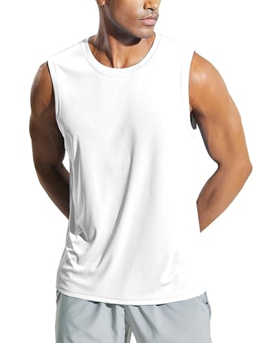 Weardear Herren Tank Top Workout Ärmelloser Quick Dry Sport T-Shirt Laufen Fitness Tankshirts Sommer Outdoor Funktionsshirt Weiß S von Weardear