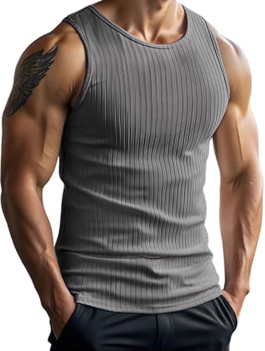 Weardear Herren Tanktop Gerippte Trainingshirt Ärmelloses Achselshirt Atmungsaktiv Sportshirt Fitness Muskelshirt Slim Fit Unterhemd Leicht Running T-Shirts Dunkelgrau 2XL von Weardear