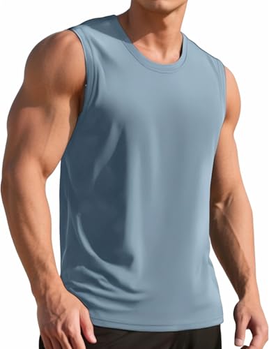 Weardear Herren Workout Bodybuilding Tanktops UPF50+ Sonnenschutz Athletisches Training Gym Shirts Weste Sleeveless Tshirt Running Dunkelblau XL von Weardear