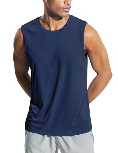 Weardear Herren Workout Bodybuilding Tanktops UPF50+ Sonnenschutz Athletisches Training Gym Shirts Weste Sleeveless Tshirt Running Navy blau XL von Weardear