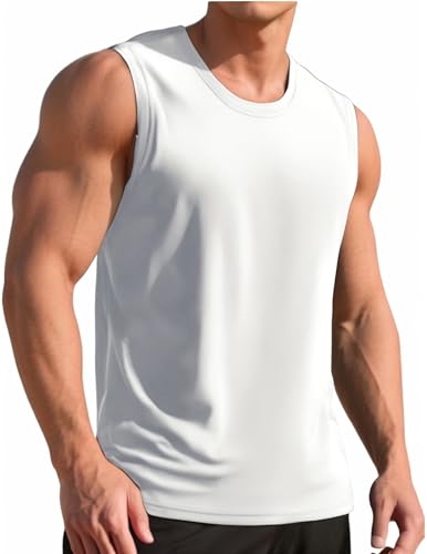 Weardear Herren Workout Bodybuilding Tanktops UPF50+ Sonnenschutz Athletisches Training Gym Shirts Weste Sleeveless Tshirt Running Weiß XL von Weardear