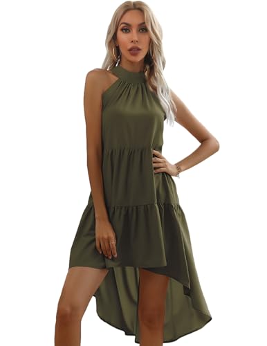 Weardear Kleid Damen Chiffon Neckholder Kleid Mini Rüschen Ärmellos Freizeitkleid Sommerkleid von Weardear