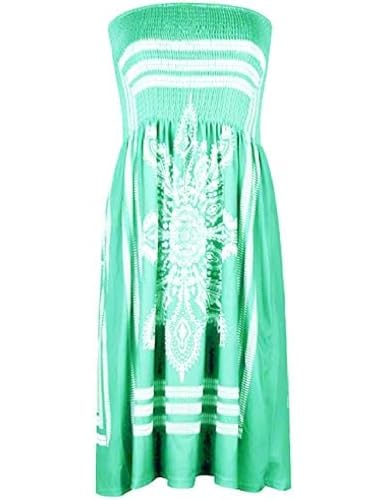 Weardear Kleider Damen Sommer Schulterfrei Bandeau Strandkleider Floral Muster Bunt Festliche Kleider Knielang Kurz Strandkleid GrüNe Bohnen S von Weardear