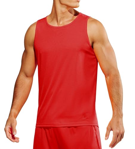 Weardear Kompressionsshirt T-Shirt Herren Tanktop Laufshirt Ärmellos Funktionsshirt Stringer Achselshirt Laufen Bodybuilding Shirts Rot L von Weardear