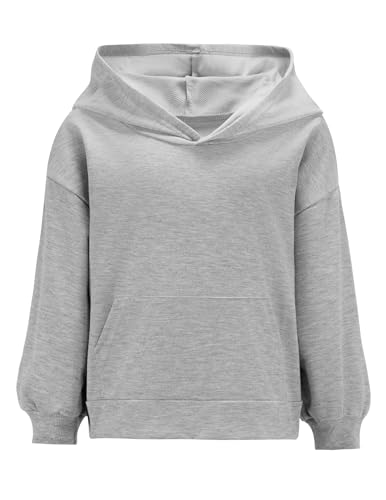 Weardear Mädchen Hoodie Kurz Kinder Kapuzenpullover Langarm Herbst Pullover Freizeit Mode Einfarbige Sweatshirt für Mädchen 13-14 Jahre Grau von Weardear