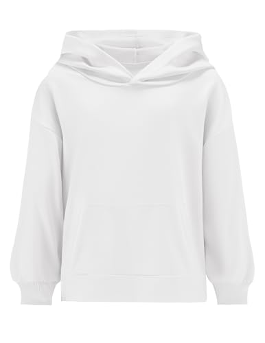 Weardear Mädchen Hoodie Kurz Kinder Kapuzenpullover Langarm Herbst Pullover Freizeit Mode Einfarbige Sweatshirt für Mädchen 5-6 Jahre Weiß von Weardear