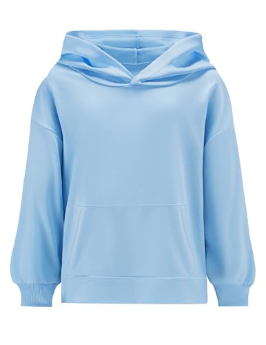 Weardear Mädchen Hoodie Kurz Kinder Kapuzenpullover Langarm Herbst Pullover Freizeit Mode Einfarbige Sweatshirt für Mädchen 9-10 Jahre Blau von Weardear