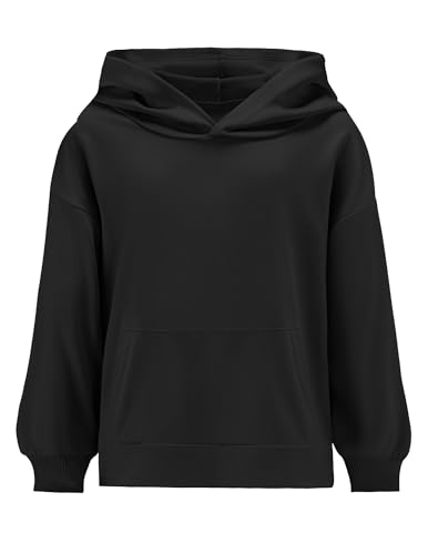 Weardear Mädchen Hoodie Kurz Kinder Kapuzenpullover Langarm Herbst Pullover Freizeit Mode Einfarbige Sweatshirt für Mädchen 9-10 Jahre Schwarz von Weardear