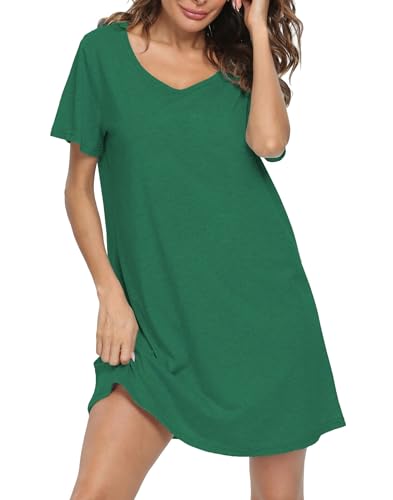 Weardear Sleepshirt Damen Kurzarm Nachthemd Sommer Nachthemden Oversize Schlafshirt Soft Bigshirts Bequeme, Grau-Grün, XXL von Weardear