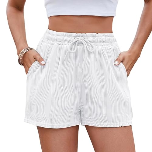 Weardear Shorts Damen Elegant Kurze Hose Bermuda Short Plissierte Sommershorts High Waist Freizeshorts Weiß M von Weardear
