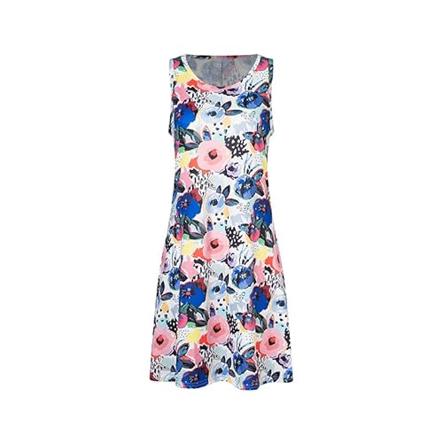 Weardear Sommerkleid Damen Rundhals Freizeitkleid mit Taschen A-Linie Blumen Kleider Ärmellos Loose Westenkleid Leicht Casual Tank Kleid von Weardear