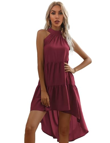 Weardear Sommerkleider Damen Elegant Neckholder Kleid A Linie Rüschen Ärmellos Flowy Freizeitkleid Strandkleider S-XXL von Weardear
