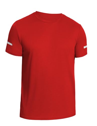 Weardear Sport Shirt Männer Gym Shirt Herren Kurzarm Sommer Trainingsshirt Fitness Laufshirt Kurzarm Wandershirt für Running Workout Bodybuilding Rot M von Weardear