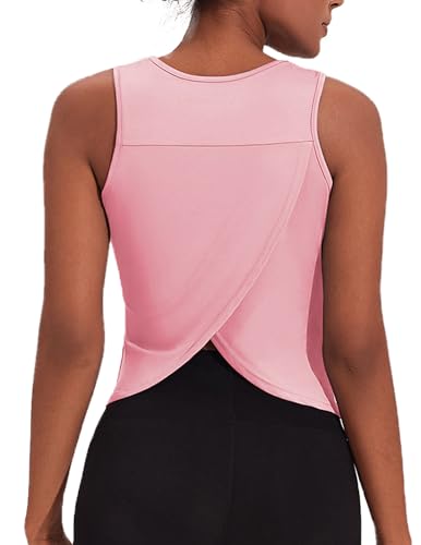 Weardear Sport Tank Tops Damen Workout Tanktops Ärmellos Racerback Yoga Training Fitness Open Back Crop Tops Rosa XXL von Weardear
