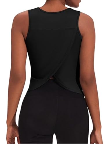 Weardear Sport Tank Tops Damen Workout Tanktops Ärmellos Racerback Yoga Training Fitness Open Back Crop Tops Schwarz L von Weardear