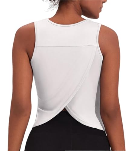 Weardear Sport Tank Tops Damen Workout Tanktops Ärmellos Racerback Yoga Training Fitness Open Back Crop Tops Weiß M von Weardear