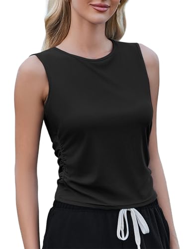Weardear Sport Tank Tops Damen Yoga Shirt Ärmelloses Crop Top Leichte Lässig Funktions Shirt Gym Tanktop Fitness Oberteile mit Seitfalten Schwarz XL von Weardear