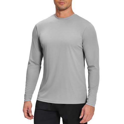 Weardear Sport T Shirt Herren Leicht Funktionsshirt Laufshirt UPF 50+ UV Sonnenschutz Langarmshirt Schnelltrocknend Trainingsshirt für Running Outdoor Surf Wandern Hellgrau M von Weardear