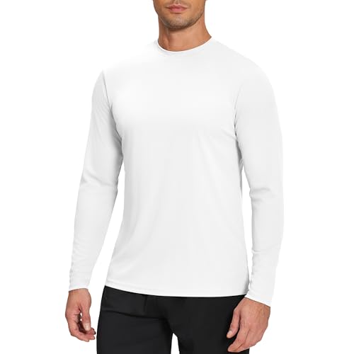 Weardear Sport Tshirts Herren UPF 50+ UV Schutz Sportshirt Sonnenschutz Funktionsshirt Leicht Rundhalsausschnitt Atmungsaktiv Langarm Rashguard Gym Workout Fitness Top Weiß XL von Weardear