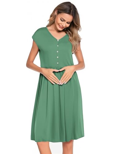 Weardear Stillnachthemd Damen Nachthemd mit Knöpfen Ärmellos Umstandskleid Nachthemden für Schwangere Grün XXL von Weardear