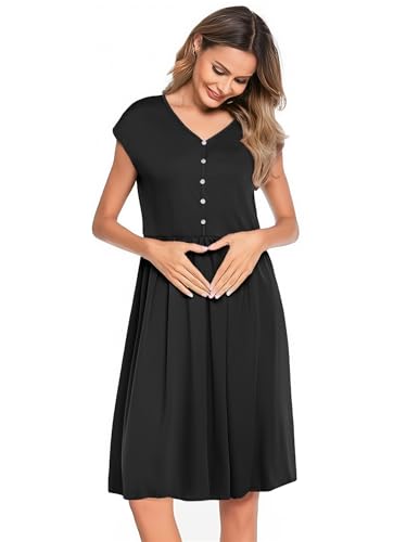Weardear Stillnachthemd Damen Nachthemd mit Knöpfen Ärmellos Umstandskleid Nachthemden für Schwangere Schwarz S Weardear Stillnachthemd Damen Nachthemd mit Knöpfen Ärmellos Umstandskleid Nachthemden für Schwangere Schwarz S von Weardear