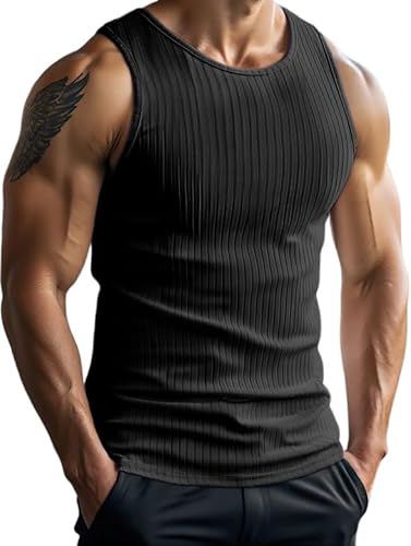 Weardear Herren Tank Tops Ärmelloses Shirt Gerippte Achselshirt Training Laufshirt Sleeveless Unterhemd Slim Fit T-Shirt für Sport, Gym, Fitness und Running Schwarz M von Weardear