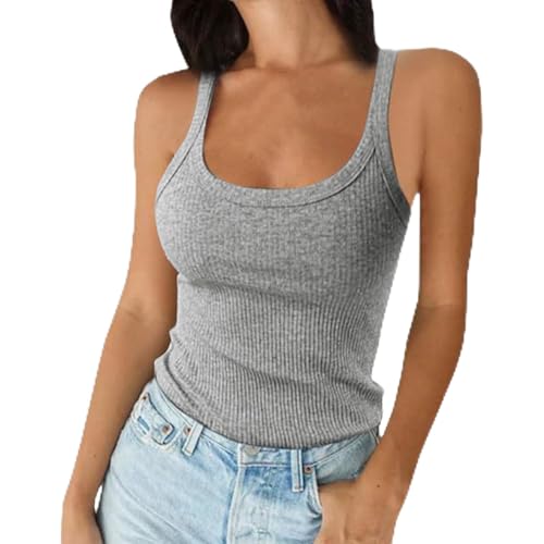 Weardear Unterhemden Damen Tank Top Sommer Cami Oberteile Ärmellos U-Ausschnitt Shirt Tops Mieder mit schmaler Passform, Grau, M von Weardear