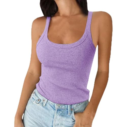 Weardear Unterhemden Damen Tank Top Sommer Cami Oberteile Ärmellos U-Ausschnitt Shirt Tops Mieder mit schmaler Passform, Helllila, M von Weardear