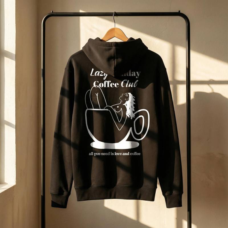 Lazy Sunday Coffee Club Hoodie - Schwarzer Unisex Hoodie, Oversized Fit Für Frauen, Langlebiger Dtf-Druck, Handmade Geschenk Zu Weihnachten von WearingBtwnMondays