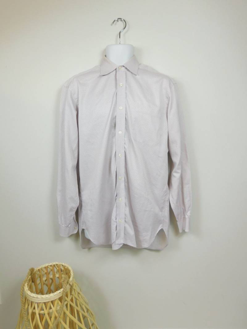 Herren Vintage 90Er Jahre Robert Talbott Weiß Orange Karierter Druck Button Up Kragen Langarm Hemd Oxford Größe 15 1/2 -35 Large von WearingMeOutVtg