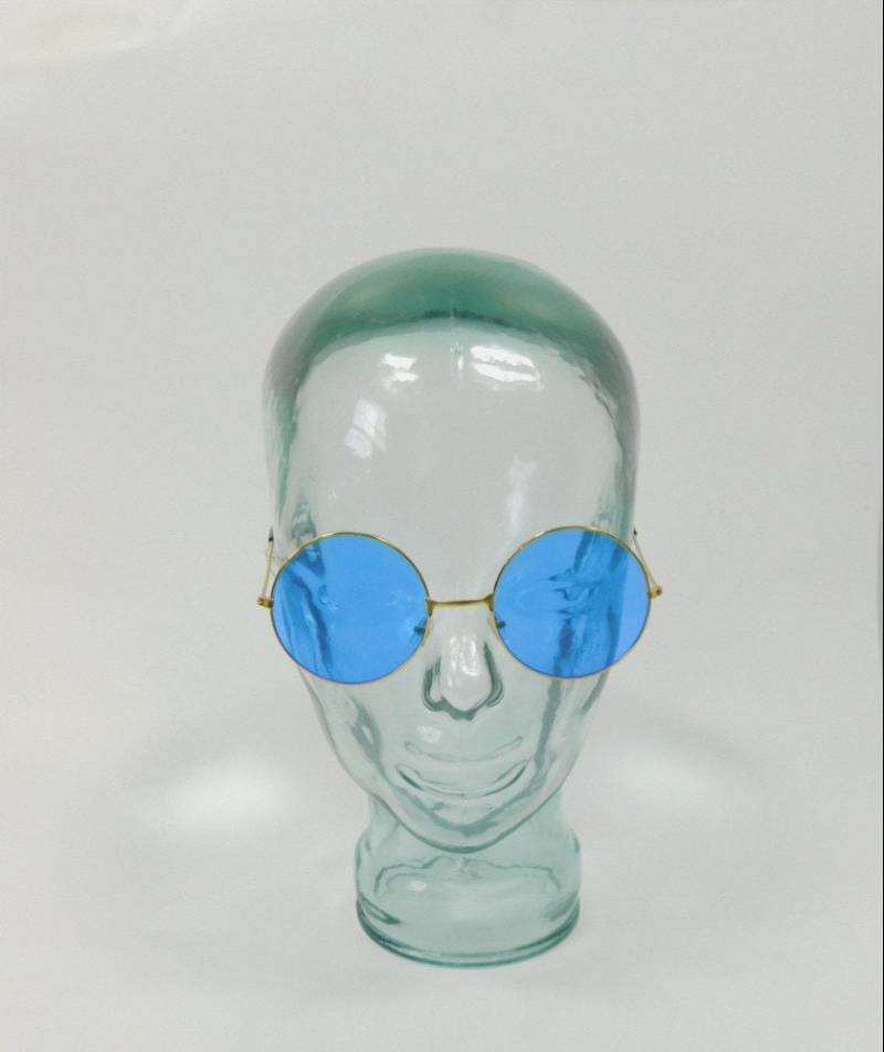 Vintage 00S Blau Gold Runde Getönte Brille Metallrahmen Hippie Große Linse Kostüm Mode Klassiker Gläser Sonnenbrillen Sunnies von WearingMeOutVtg