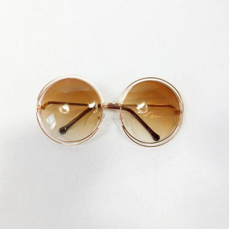 Vintage 00S Dunkelbraun Gold Metall Doppel Wired Rahmen Getönt Groß Runder Kreis Übergroße Brille Brillen Sunnies von WearingMeOutVtg