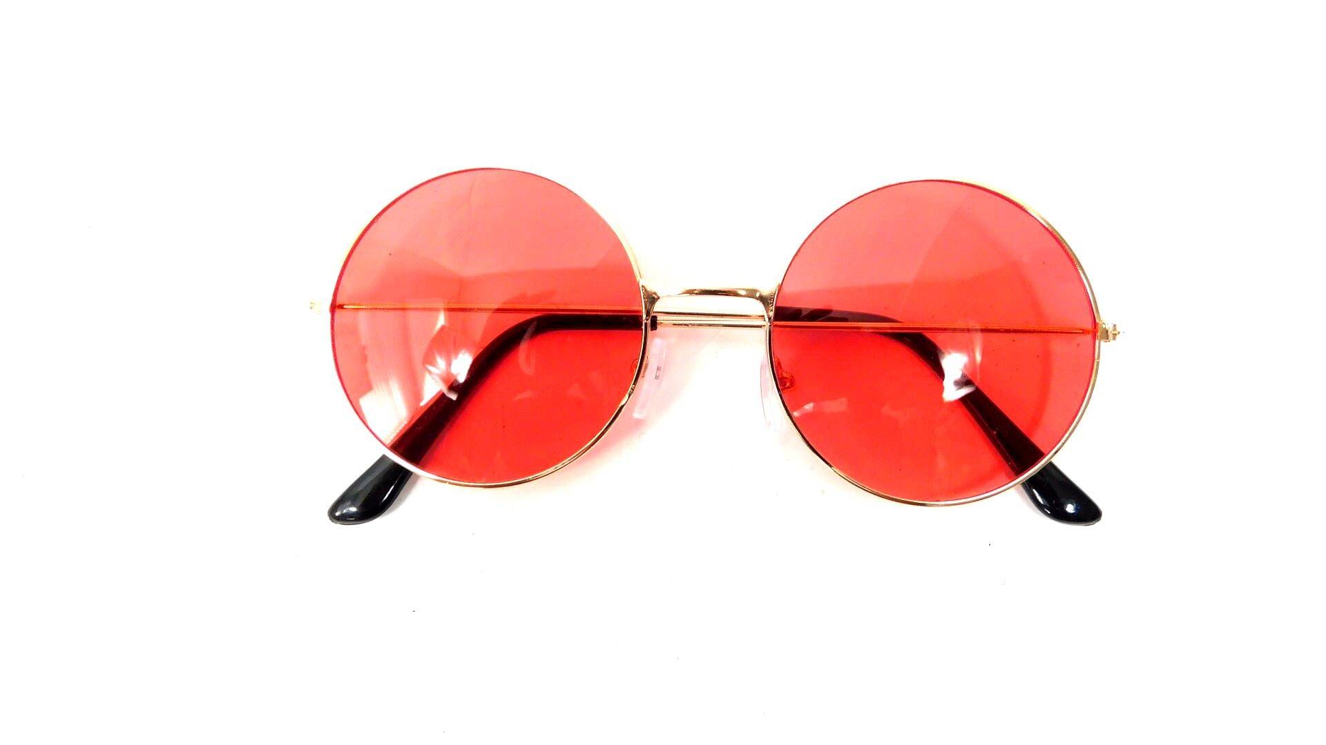 Vintage 00S Rot Getönte Gold Groß Metallrahmen Runde Form Hippie Brillen Mode Objektiv Transparent Standard Sonnenbrillen Gläser Sunnies von WearingMeOutVtg