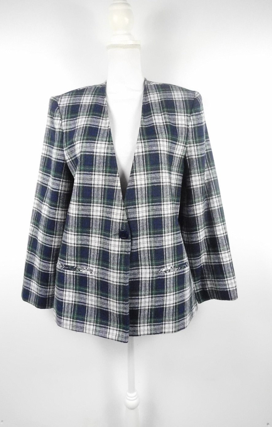 Vintage 80Er Jahre Südliche Lady Tartan Navy Blau Weiß Karierter Druck Wolle Ein Knopf Gefüttert Langarm Blazer Jacke Gr. 14 Groß Vintage 80Er Jahre Südliche Lady Tartan Navy Blau Weiß Karierter Druck Wolle Ein Knopf Gefüttert Langarm Blazer Jacke Gr. 14 Groß von WearingMeOutVtg
