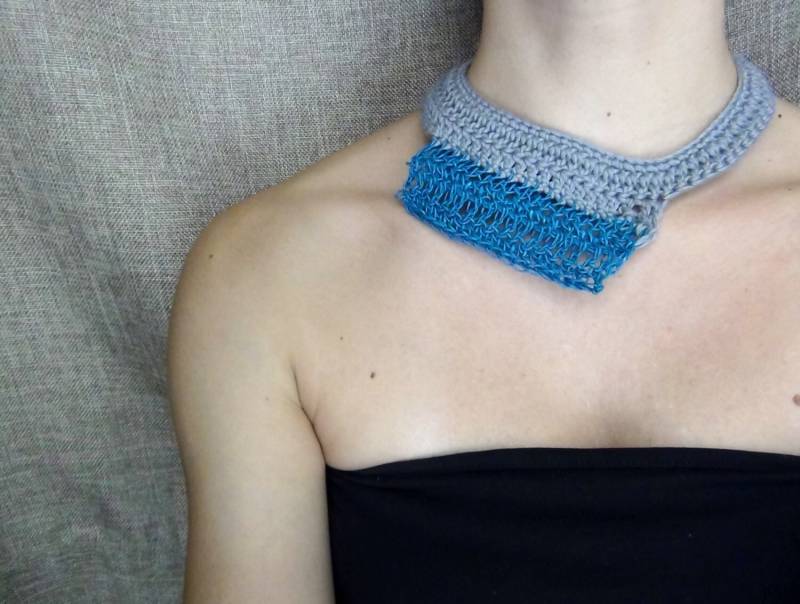 Blau Grau Papier Garn Halskette, Garn-Schmuck, Kette, Geschenk Von Ihr, Anweisung Schmuck, Baumwollgarn Gehäkelt von WearitCrochet