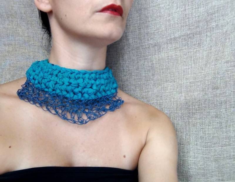 Papier, Garn Halskette, Halsband Seidengarne, Schmuck, Seide Blau von WearitCrochet