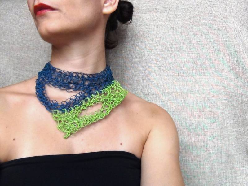 Papier Garn Halskette, Schmuck, Grün, Blau Häkeln Halsband Halskette Papier Garn Halskette, Schmuck, Grün, Blau Häkeln Halsband Halskette von WearitCrochet