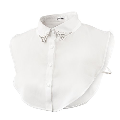 Wearlizer Frauen Kragen Abnehmbare Hälfte Shirt Bluse mit Strass Weiß (Chiffon Perle Strass) von Wearlizer