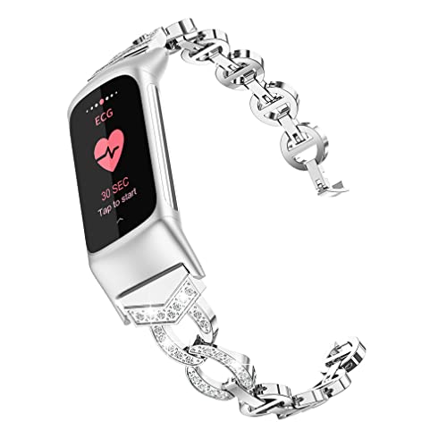 Wearlizer Kompatibel mit Fitbit Charge 5 Gurt, verstellbare Premium Metallriemen Bling Armband elegante Armbänder Zubehör Ersatzbänder für Fitbit Charge 5 Bänder für Frauen, Silber von Wearlizer