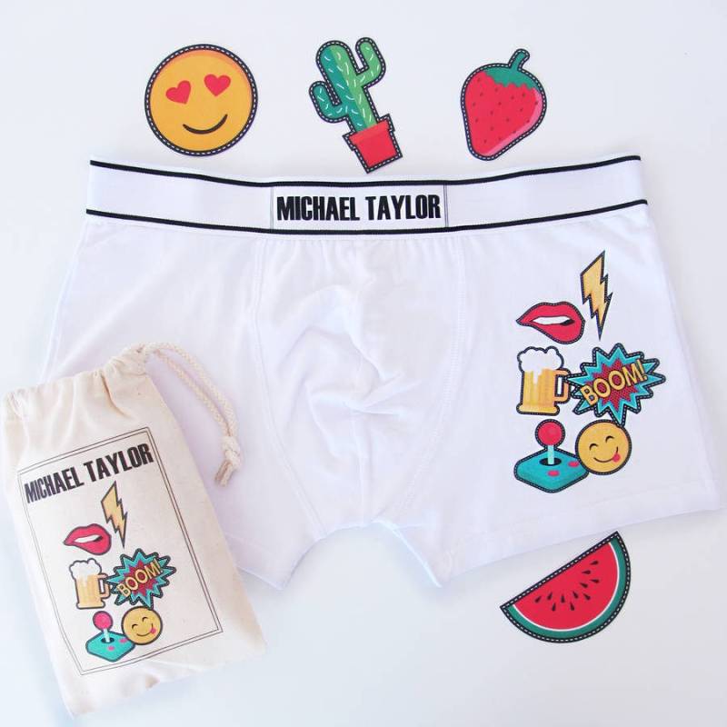 Herren Patch Print Emoji, Personalisierte Hosen, Boxer-Shorts von WeaselandStoatLtd