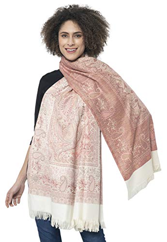 Weavers Villa Damen Pashmina-Wollmischung indisches Kunsthandwerk gewebt Schal Wraps [Größe L: 101,6 x 203,2 cm - Weiß - Groß von Weavers Villa