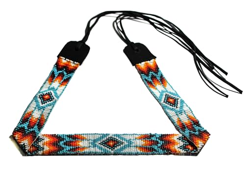 Perlen-Hutband im Indianer-Stil, südwestliche Kuhrute, handgefertigt, Kopf-/Hutband-Kollektion [], Himmelblau und Weiß, Large von Weavish