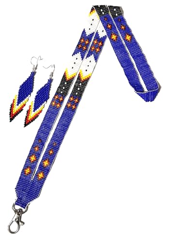 Weavish Perlenband mit passenden Ohrringen, Umhängeband im Indianer-Stil, Ausweishalter, Ausweishalter (ID-456) (blau) von Weavish