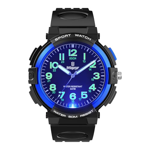 Weayege Kinderuhr Jungen Mädchen,Kinder Analog Quartz Uhr mit 7-Farbige Kinderuhren Armbanduhr Kautschuk Wasserdicht Outdoor Sports Uhren 4-16 Jahren von Weayege