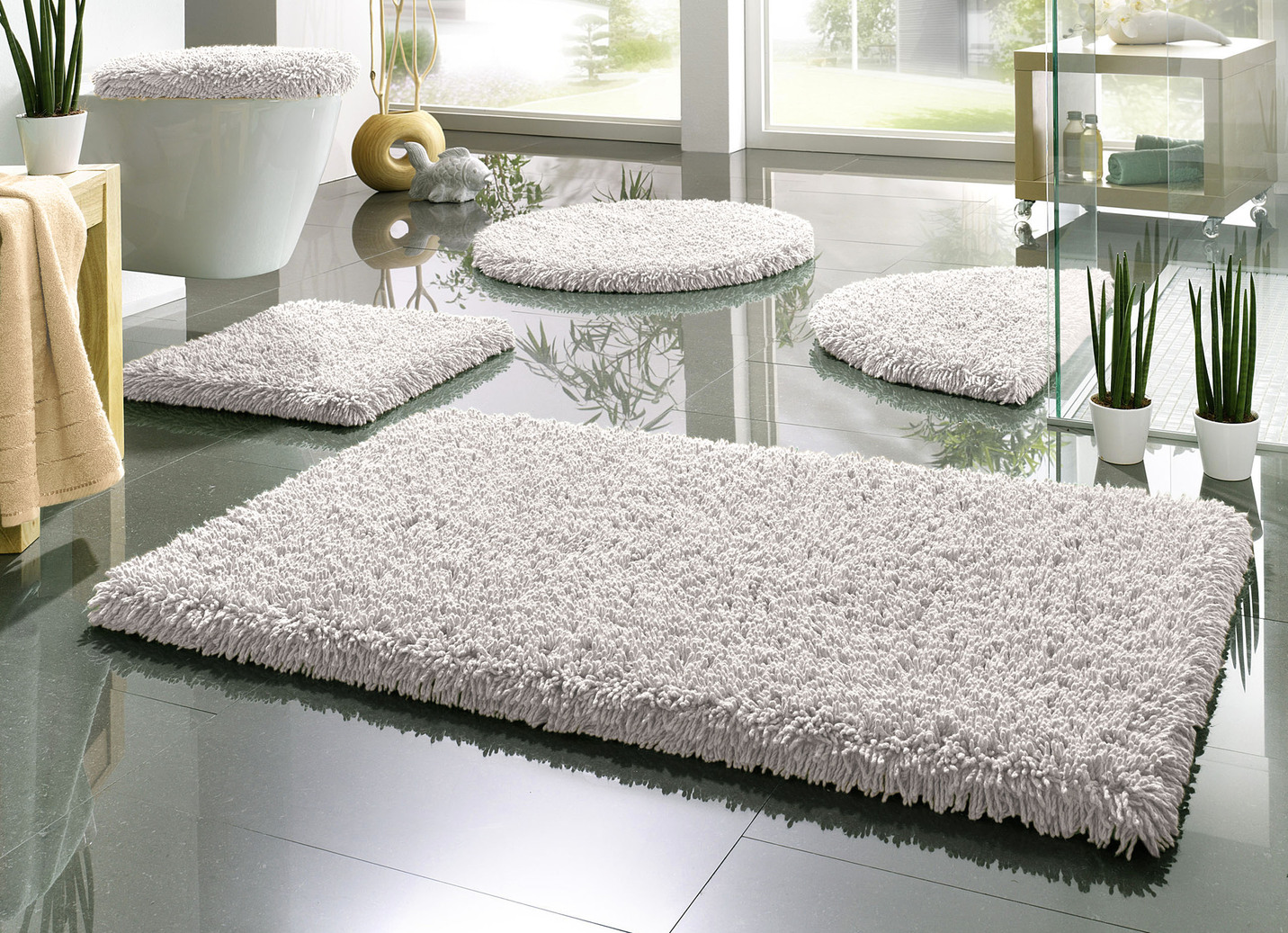 Badgarnitur, für Fußbodenheizung geeignet, Größe 108 (Stand-WC-Vorleger, 50/ 50 cm), Silber von Webana