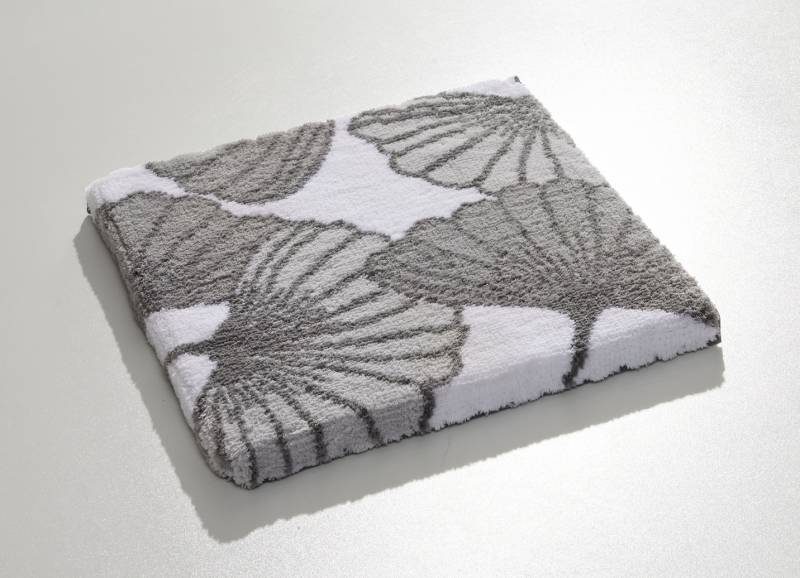 Badgarnitur mit Ginkgoblätter-Motiv, Größe 109 (Hänge-WC-Vorleger, 50/ 50 cm), Grau von Webana